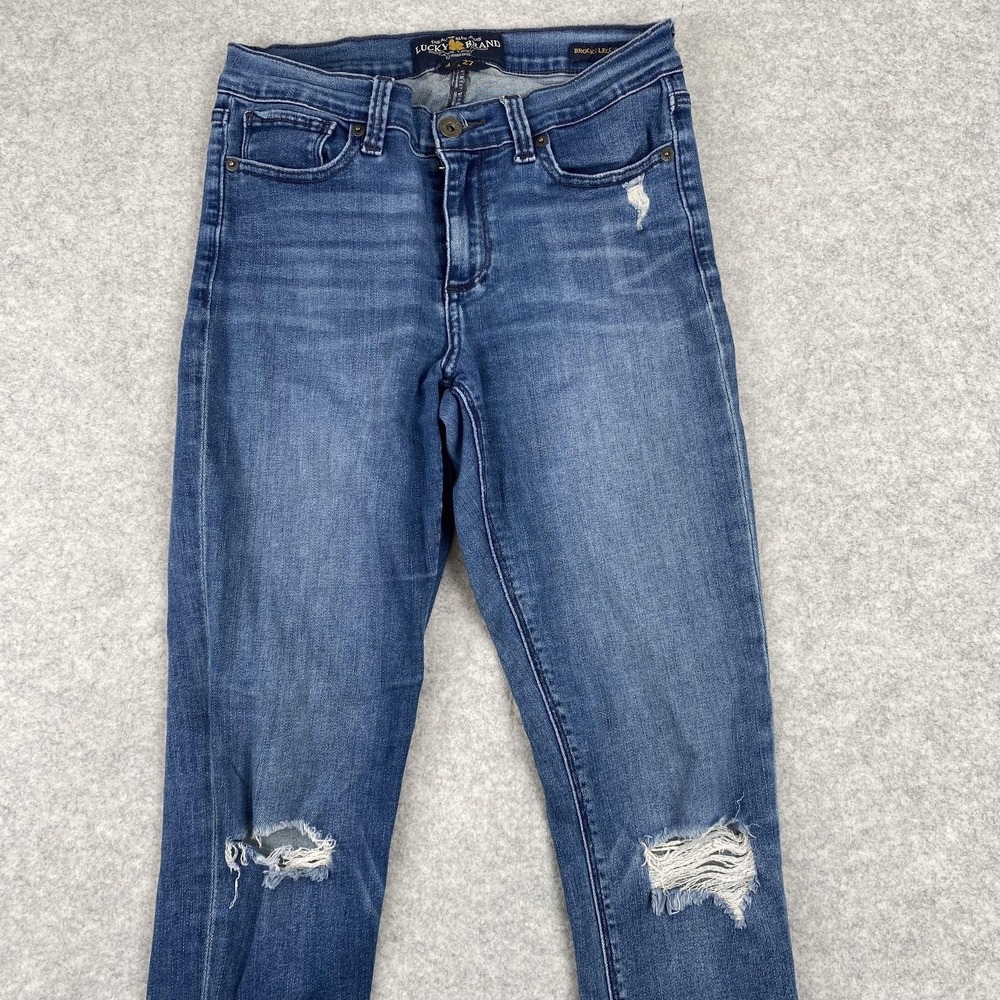 Lucky Brand Brock Legging Jeans Womens 4 (26x28) Blue Distressed Ankle Zip